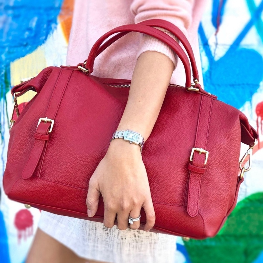 Ora Delphine Red Satchel with Silver Hardware